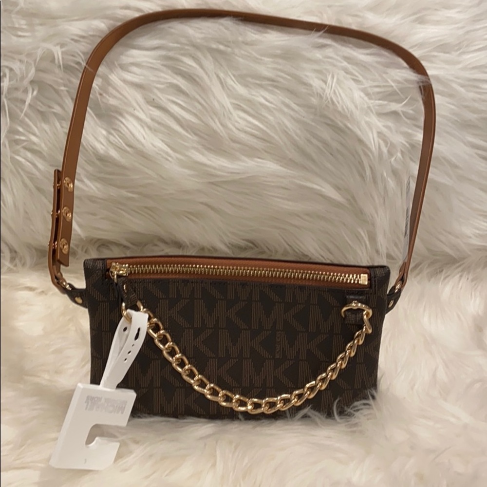 Micheal Kors Belt Bag Brown gold plated hardware L